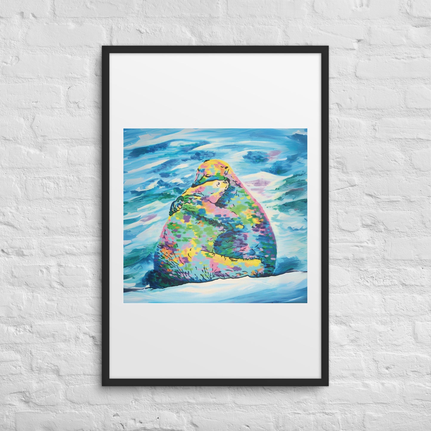 Bear Hug Framed Art Print with Custom Mat