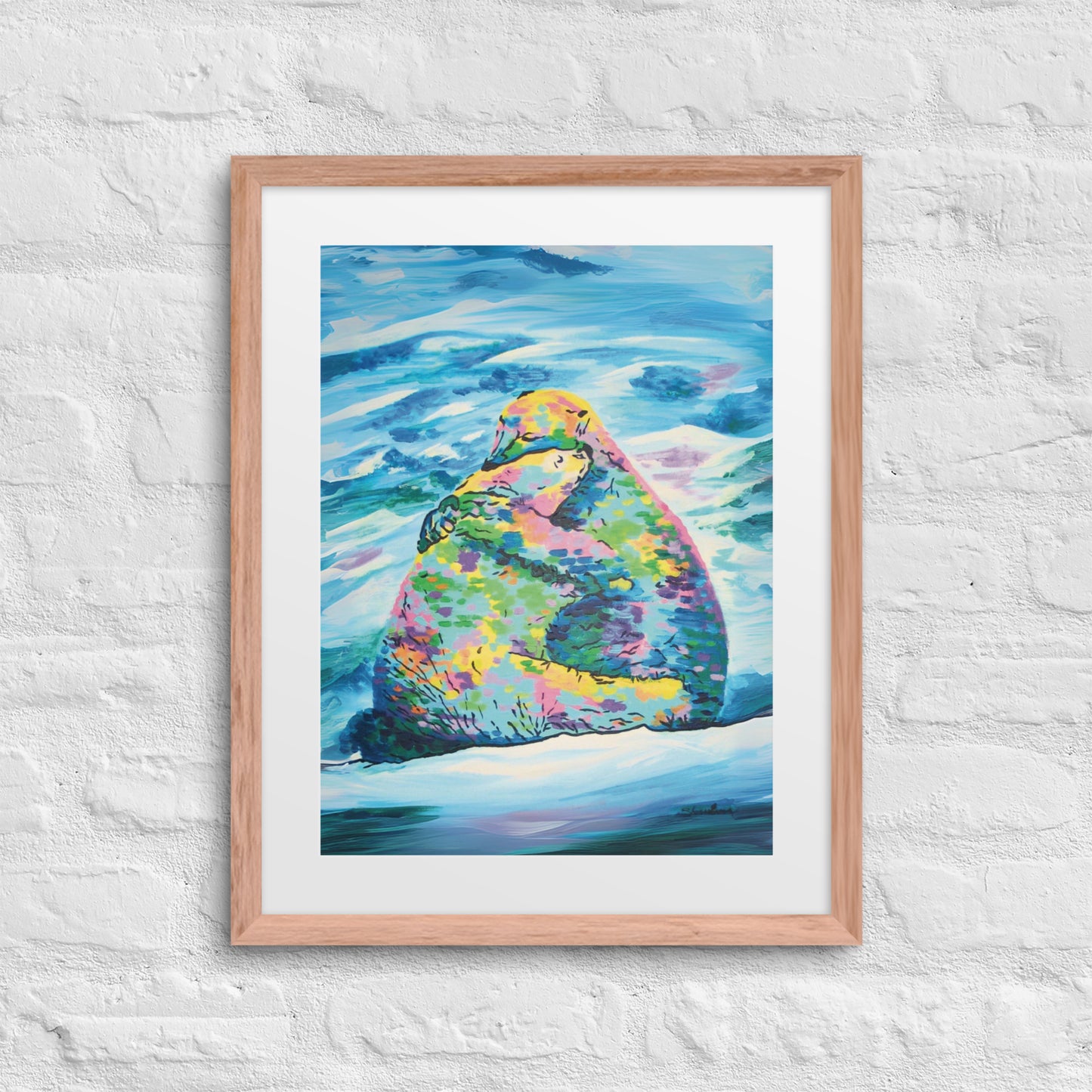Bear Hug Framed Art Print with Custom Mat