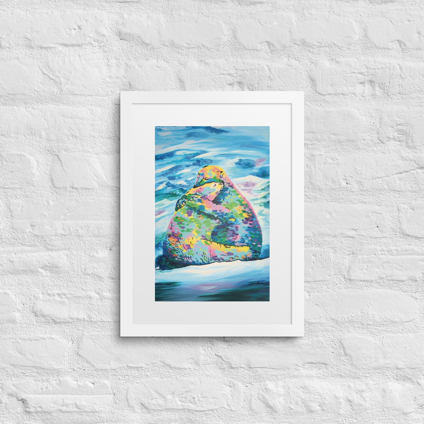 Bear Hug Framed Art Print with Custom Mat