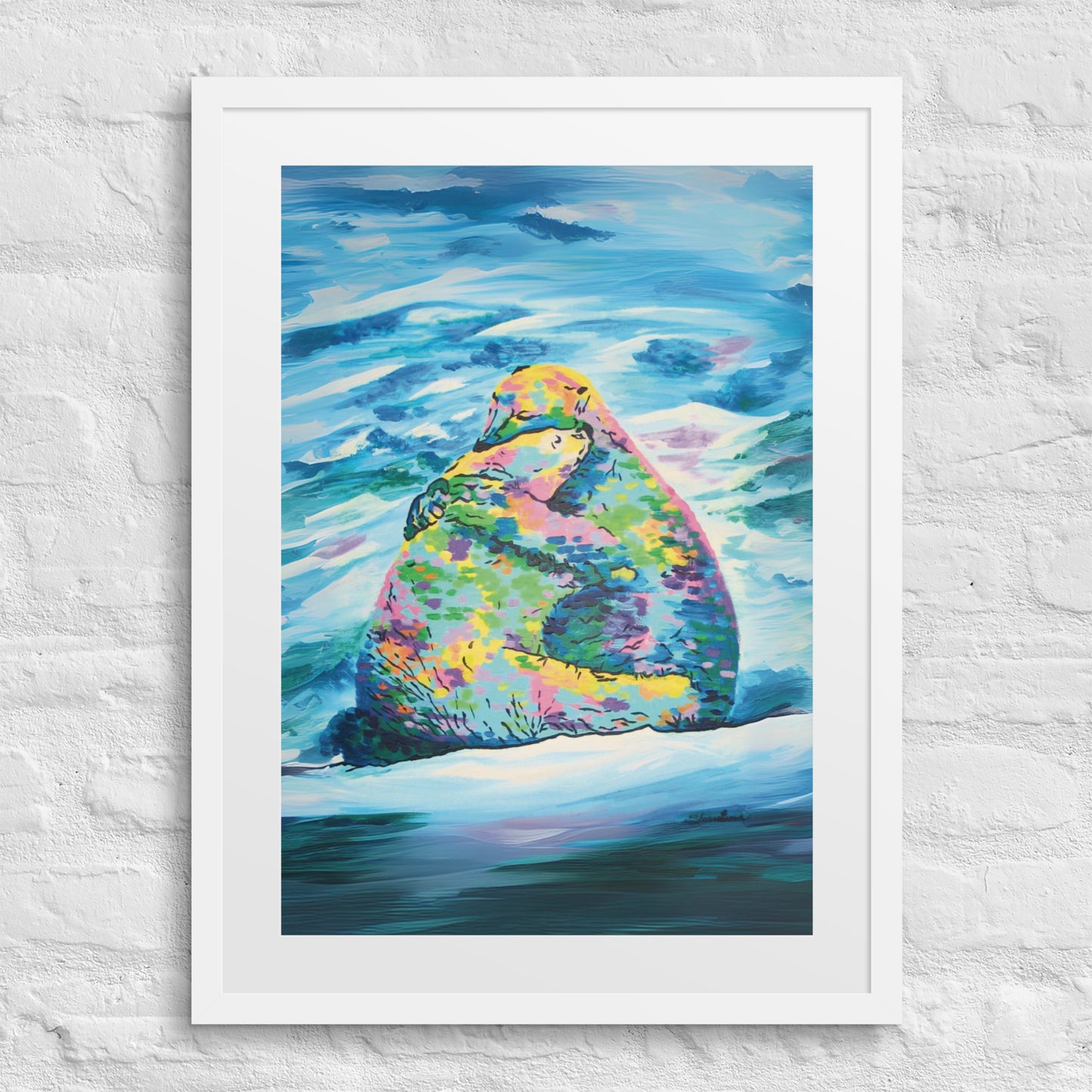 Bear Hug Framed Art Print with Custom Mat
