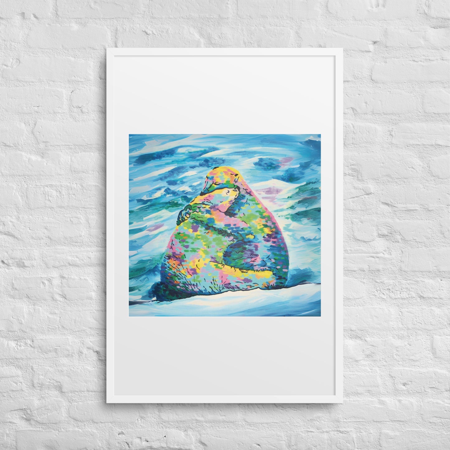 Bear Hug Framed Art Print with Custom Mat