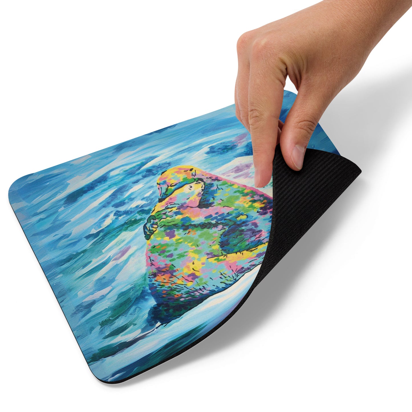 Old-School Mouse Pad - 8.7″ × 7.1″ × 0.12″ - premium, soft, water-resistant - offers supreme grip & effortless mouse movement - rich color print from hand-painted "Bear Hug" original painting by Shannon Evans - polar bears - nature conservation snuggling